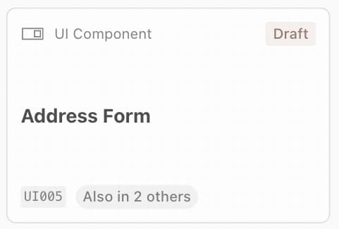 The Address Form card with an "Also in 2 others" badge beside its reference.